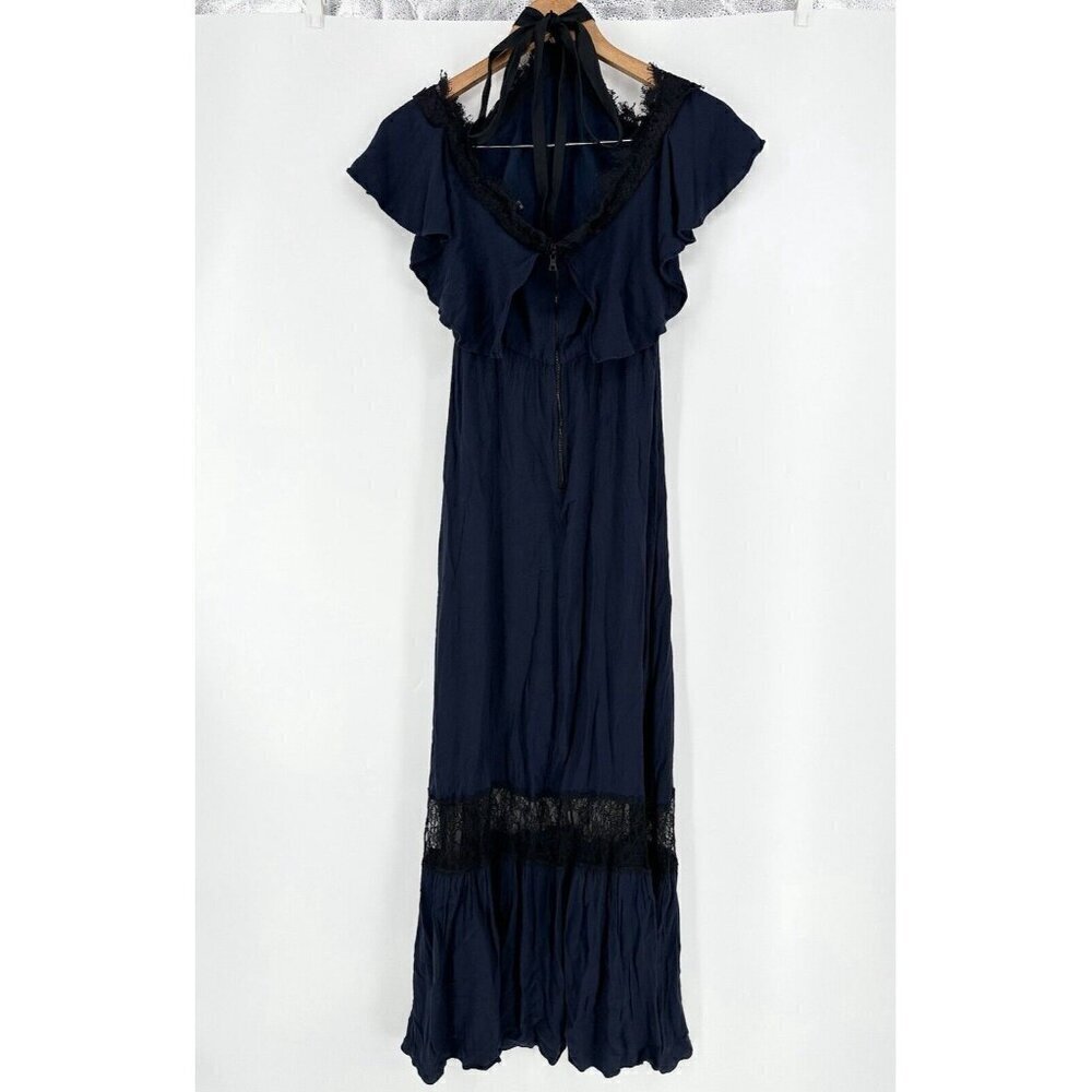 Alice + Olivia Navy Mitsy Lace Trim Maxi Dress Women’s 4 READ - Picture 9 of 12